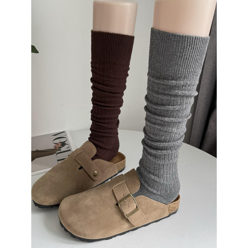 miu系竪紋堆曡灰色小腿襪女秋冬中厚款質感百搭復古白色中筒襪 miu系竪紋堆曡灰色小腿襪女秋冬中厚款質感百搭復古白色中筒襪