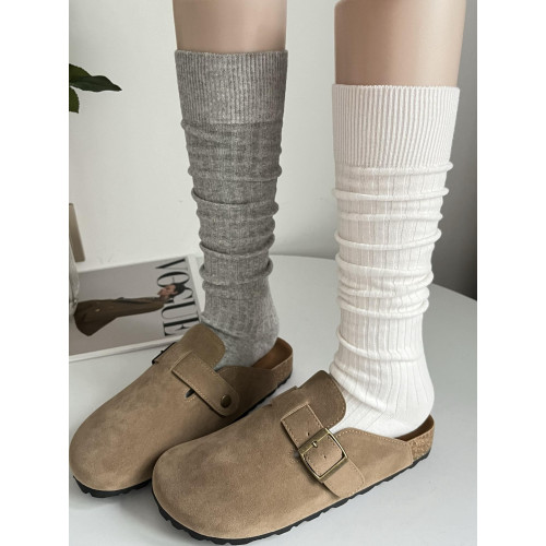 miu系竪紋堆曡灰色小腿襪女秋冬中厚款質感百搭復古白色中筒襪 miu系竪紋堆曡灰色小腿襪女秋冬中厚款質感百搭復古白色中筒襪