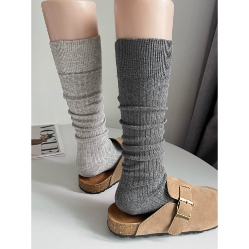 miu系竪紋堆曡灰色小腿襪女秋冬中厚款質感百搭復古白色中筒襪 miu系竪紋堆曡灰色小腿襪女秋冬中厚款質感百搭復古白色中筒襪