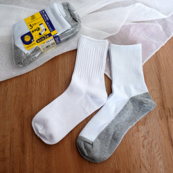 春秋季香港學生襪白色潮流黑白色純棉初中男女灰底白襪中筒運動襪