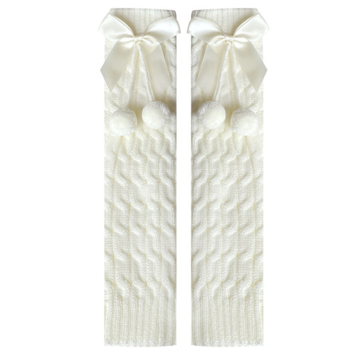 可愛lolita腿套日系秋冬針織保暖蝴蝶結襪套jk帶毛球的白色堆堆襪 可愛lolita腿套日系秋冬針織保暖蝴蝶結襪套jk帶毛球的白色堆堆襪