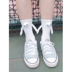 會拉手的襪子女抖音同款中筒襪純棉網紅款搞怪個性牽手襪子情侶襪