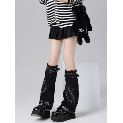 y2k十字架鏈條皮釦腿套女辣妹個性暗黑龐克皮帶堆堆襪套jk亞文化