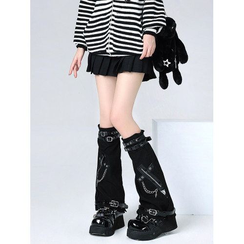 y2k十字架鏈條皮釦腿套女辣妹個性暗黑龐克皮帶堆堆襪套jk亞文化 y2k十字架鏈條皮釦腿套女辣妹個性暗黑龐克皮帶堆堆襪套jk亞文化