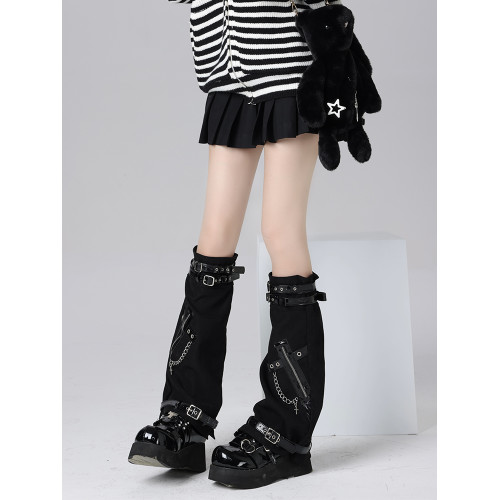 y2k十字架鏈條皮釦腿套女辣妹個性暗黑龐克皮帶堆堆襪套jk亞文化 y2k十字架鏈條皮釦腿套女辣妹個性暗黑龐克皮帶堆堆襪套jk亞文化