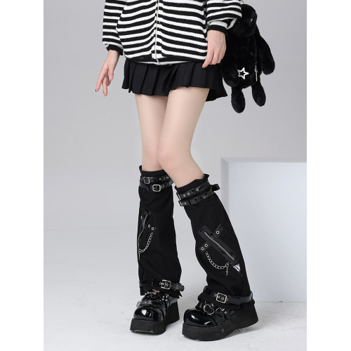 y2k十字架鏈條皮釦腿套女辣妹個性暗黑龐克皮帶堆堆襪套jk亞文化 y2k十字架鏈條皮釦腿套女辣妹個性暗黑龐克皮帶堆堆襪套jk亞文化