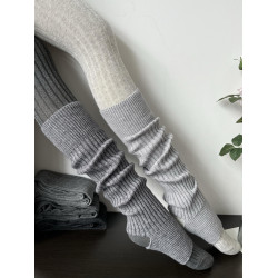 時髦慵懶淺米色羊絨襪套女秋冬加厚款保暖復古奶白色針織腿套護膝