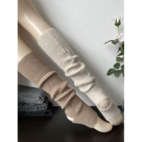 時髦慵懶淺米色羊絨襪套女秋冬加厚款保暖復古奶白色針織腿套護膝 時髦慵懶淺米色羊絨襪套女秋冬加厚款保暖復古奶白色針織腿套護膝