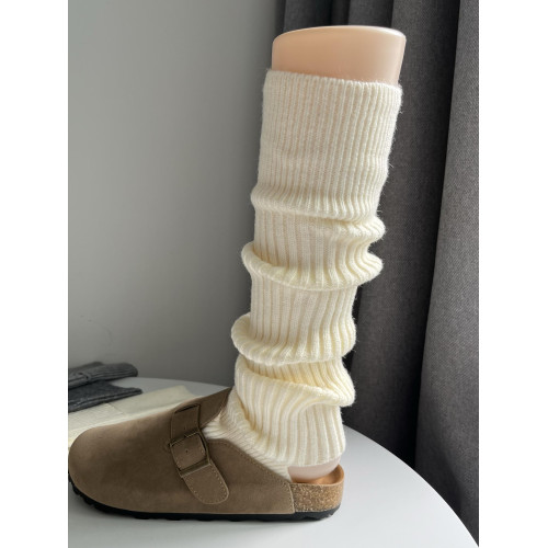 時髦慵懶淺米色羊絨襪套女秋冬加厚款保暖復古奶白色針織腿套護膝 時髦慵懶淺米色羊絨襪套女秋冬加厚款保暖復古奶白色針織腿套護膝