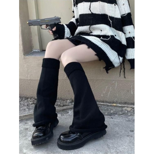 日系y2k喇叭型腿套亞文化寬松腿粗針織jk堆堆襪修飾腿型濶腿襪套