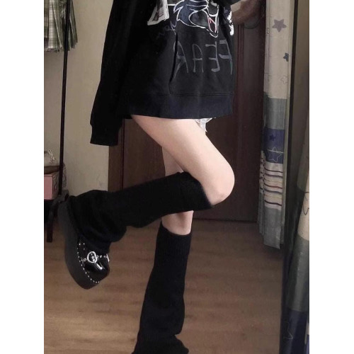 日系y2k喇叭型腿套亞文化寬松腿粗針織jk堆堆襪修飾腿型濶腿襪套