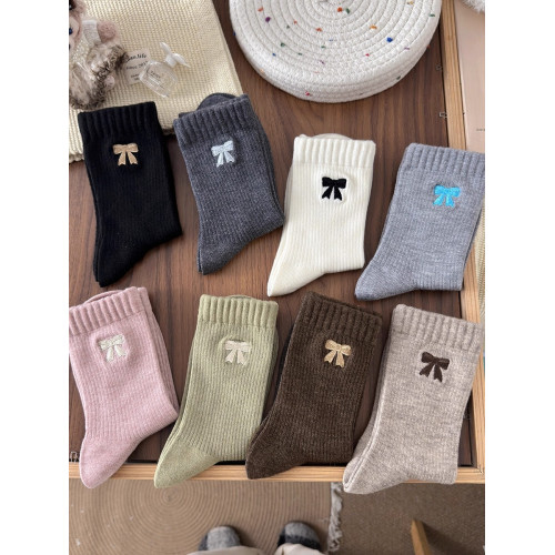 美拉德襪子女款秋冬純棉中筒襪ins潮韓系蝴蝶結咖色長筒襪樂福鞋 美拉德襪子女款秋冬純棉中筒襪ins潮韓系蝴蝶結咖色長筒襪樂福鞋