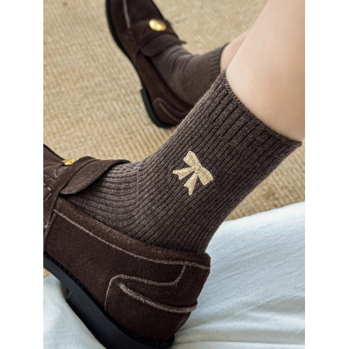 美拉德襪子女款秋冬純棉中筒襪ins潮韓系蝴蝶結咖色長筒襪樂福鞋 美拉德襪子女款秋冬純棉中筒襪ins潮韓系蝴蝶結咖色長筒襪樂福鞋