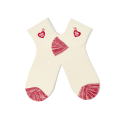 4雙男士襪子夏季薄款短筒防臭愛心刺綉短襪純棉潮流白襪女情侶款