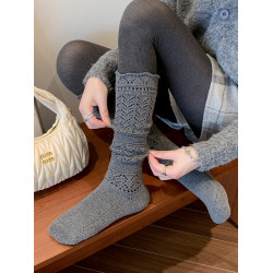 海北北秋冬復古羊毛堆堆襪女保暖針織小腿襪鏤空毛線韋雪同款長襪