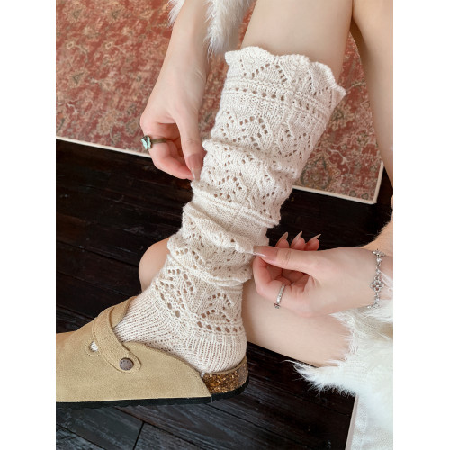 海北北秋冬復古羊毛堆堆襪女保暖針織小腿襪鏤空毛線韋雪同款長襪 海北北秋冬復古羊毛堆堆襪女保暖針織小腿襪鏤空毛線韋雪同款長襪