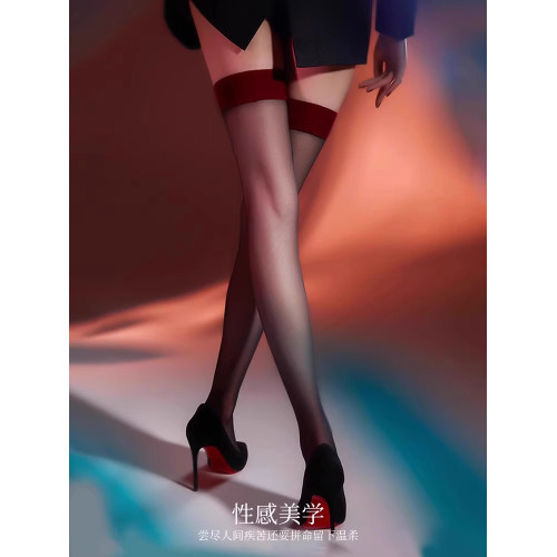「淩絲」長筒絲襪過膝0D黑色拼接到大腿高筒襪防滑女春秋紅邊黑絲 「淩絲」長筒絲襪過膝0D黑色拼接到大腿高筒襪防滑女春秋紅邊黑絲
