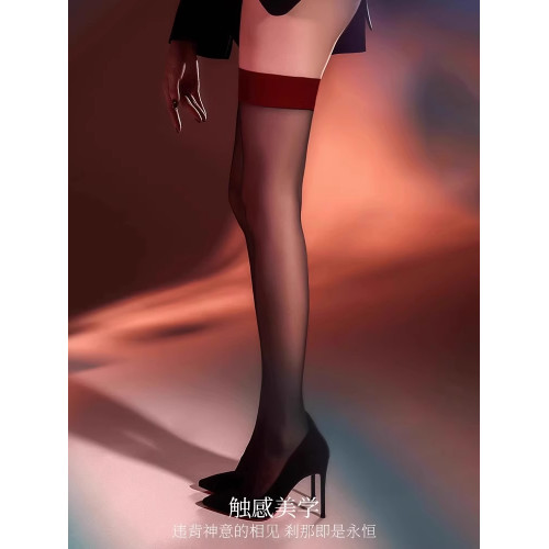 「淩絲」長筒絲襪過膝0D黑色拼接到大腿高筒襪防滑女春秋紅邊黑絲 「淩絲」長筒絲襪過膝0D黑色拼接到大腿高筒襪防滑女春秋紅邊黑絲