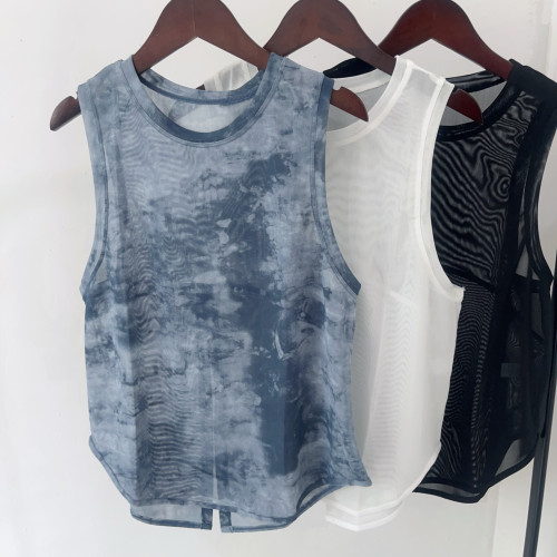 瑜珈服背心女高級感新款夏季遮肉速乾網紗跑步運動健身服罩衫上衣 瑜珈服背心女高級感新款夏季遮肉速乾網紗跑步運動健身服罩衫上衣