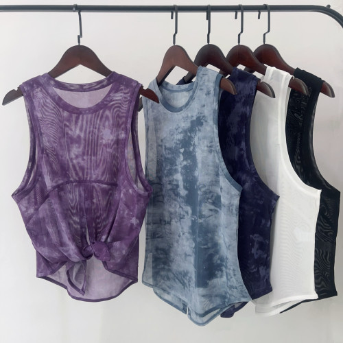 瑜珈服背心女高級感新款夏季遮肉速乾網紗跑步運動健身服罩衫上衣 瑜珈服背心女高級感新款夏季遮肉速乾網紗跑步運動健身服罩衫上衣