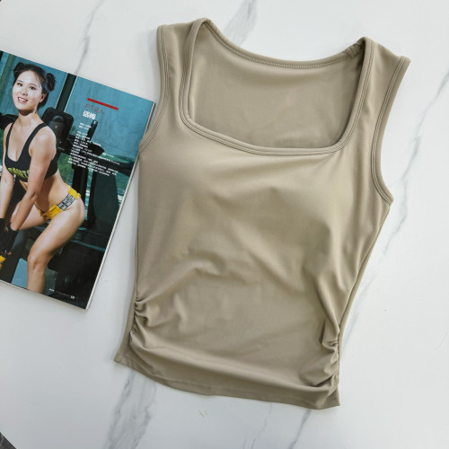 一體式固定運動背心女跑步收副乳方領工字健身文胸普拉提瑜珈服夏 一體式固定運動背心女跑步收副乳方領工字健身文胸普拉提瑜珈服夏