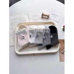 韓系甜美風純棉襪子女生卡通小狗細條紋短襪初中生防臭中筒無骨襪