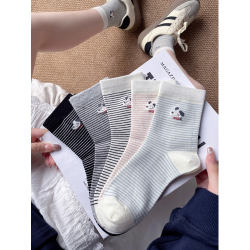 韓系甜美風純棉襪子女生卡通小狗細條紋短襪初中生防臭中筒無骨襪 韓系甜美風純棉襪子女生卡通小狗細條紋短襪初中生防臭中筒無骨襪