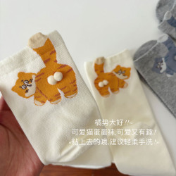 某書同款~可愛俏皮立體貓蛋蛋襪子女少女心中筒襪舒適無骨純棉