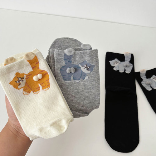 某書同款~可愛俏皮立體貓蛋蛋襪子女少女心中筒襪舒適無骨純棉