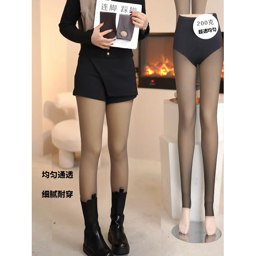 超透0D黑絲加絨黑透膚光腿神器連褲襪秋冬薄絨高腰收腹提臀打底襪
