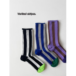 竪條.雙針雙路條紋中筒男女襪子春秋冬季棉吸汗時尚個性網紅四季