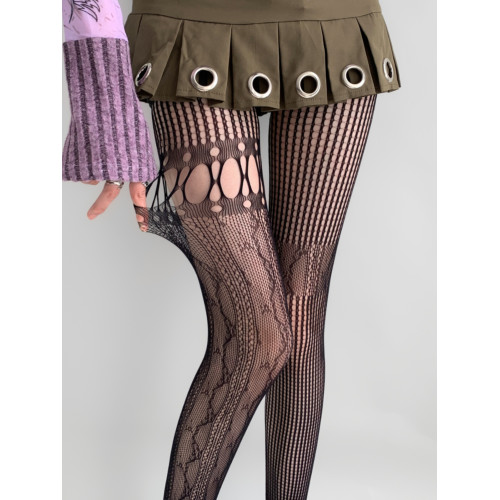 夜間教習室蕾絲絲襪灰色美式鏤空網襪ab款連褲襪子女夏季薄款黑絲