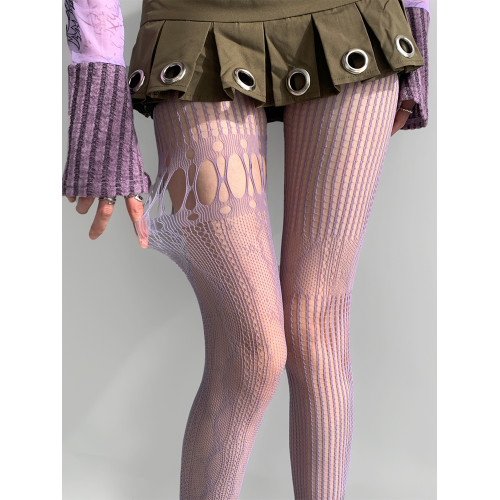 夜間教習室蕾絲絲襪灰色美式鏤空網襪ab款連褲襪子女夏季薄款黑絲