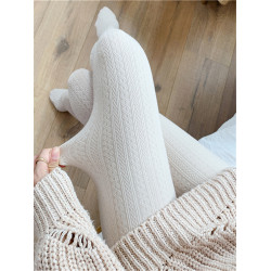 奶白色連褲襪秋冬款麻花紋加厚白絲襪女打底襪冬季加絨保暖打底褲