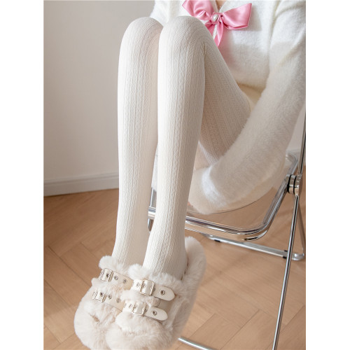 奶白色連褲襪秋冬款麻花紋加厚白絲襪女打底襪冬季加絨保暖打底褲