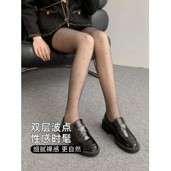 六衹兔子黑色波點絲襪女性感不掉襠微壓顯腿瘦假透肉加絨連褲襪