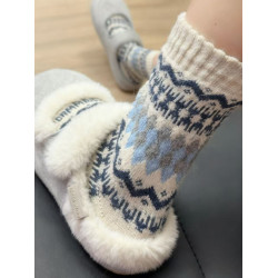 復古費爾島襪子女秋冬季中筒襪羊毛加絨加厚保暖冬天民族風長筒襪