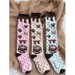 原創巧巧蛋糕小腿過膝襪巧克力曲奇蛋糕棉襪lolita花邊襪小腿女襪