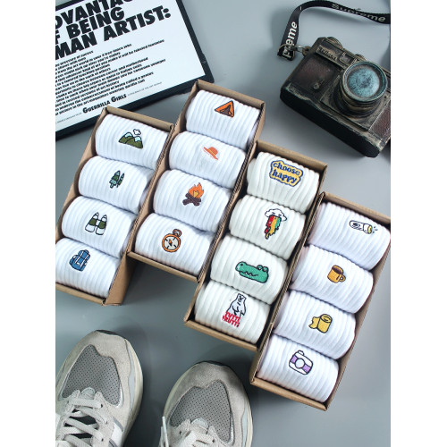 禮盒長襪子男中筒襪女春夏長筒白色純棉高幫運動青少年四季款潮襪 禮盒長襪子男中筒襪女春夏長筒白色純棉高幫運動青少年四季款潮襪