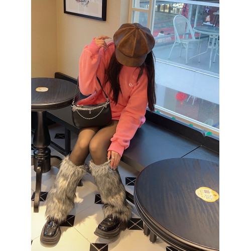 Y2K澁穀辣妹灰黑色漸變毛絨襪套甜酷少女仿狐狸毛秋冬加厚護腿套 Y2K澁穀辣妹灰黑色漸變毛絨襪套甜酷少女仿狐狸毛秋冬加厚護腿套