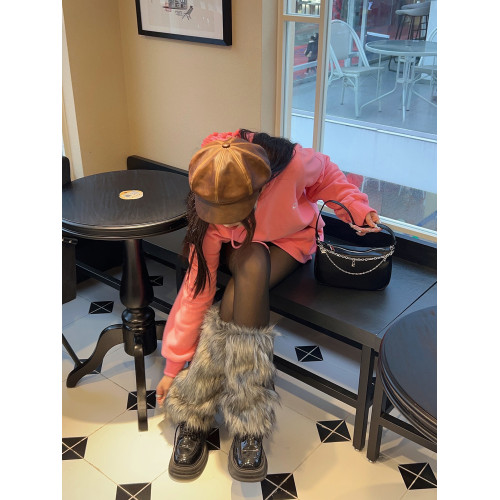 Y2K澁穀辣妹灰黑色漸變毛絨襪套甜酷少女仿狐狸毛秋冬加厚護腿套 Y2K澁穀辣妹灰黑色漸變毛絨襪套甜酷少女仿狐狸毛秋冬加厚護腿套