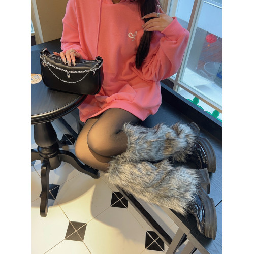 Y2K澁穀辣妹灰黑色漸變毛絨襪套甜酷少女仿狐狸毛秋冬加厚護腿套 Y2K澁穀辣妹灰黑色漸變毛絨襪套甜酷少女仿狐狸毛秋冬加厚護腿套