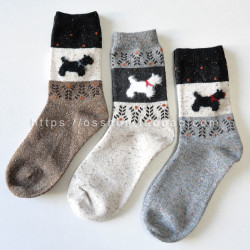 滿49 北歐費爾島毛絨復古小狗秋冬羊毛中筒襪保暖加厚堆堆襪