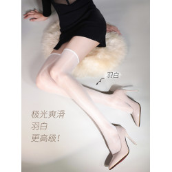 蔣大貓【極光長筒】黑絲女夏季超薄款油亮透明高筒過膝白絲油光襪