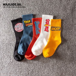 美式風潮牌襪子男款秋冬季長襪純棉滑板中筒襪女潮男生彩色運動襪