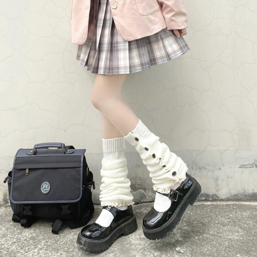 原宿風紐釦襪套女日系秋冬保暖釦子堆堆襪jk襪子腿襪白色腿套辣妹 原宿風紐釦襪套女日系秋冬保暖釦子堆堆襪jk襪子腿襪白色腿套辣妹