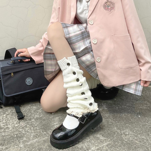 原宿風紐釦襪套女日系秋冬保暖釦子堆堆襪jk襪子腿襪白色腿套辣妹 原宿風紐釦襪套女日系秋冬保暖釦子堆堆襪jk襪子腿襪白色腿套辣妹