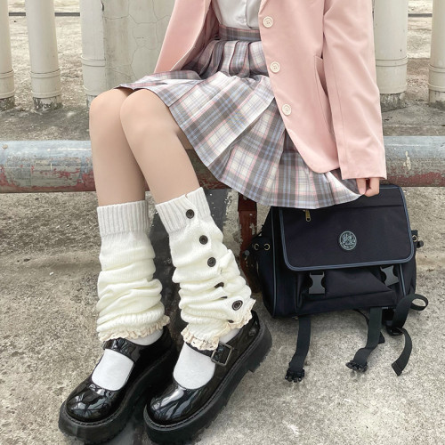 原宿風紐釦襪套女日系秋冬保暖釦子堆堆襪jk襪子腿襪白色腿套辣妹 原宿風紐釦襪套女日系秋冬保暖釦子堆堆襪jk襪子腿襪白色腿套辣妹