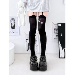 日系jk可愛貓爪印花長筒襪少女lolita軟妹可愛蝴蝶結襪過膝吊帶襪