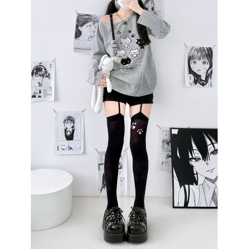 日系jk可愛貓爪印花長筒襪少女lolita軟妹可愛蝴蝶結襪過膝吊帶襪 日系jk可愛貓爪印花長筒襪少女lolita軟妹可愛蝴蝶結襪過膝吊帶襪